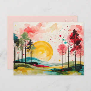 Serene Autumn Watercolor Landschaft Postkarte