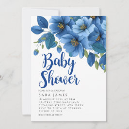 Serene Azure Bloom Baby Shower Invitation Einladung