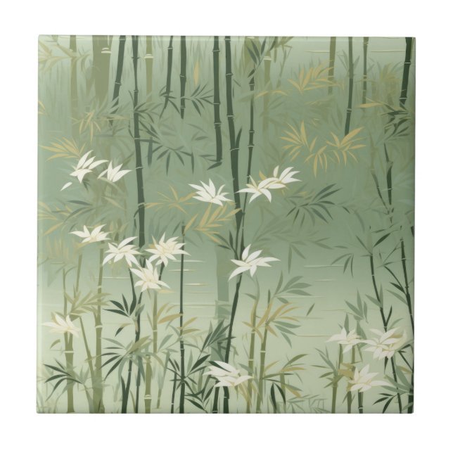 Serene Bamboo-Blüten-Asiatisch  (6) Fliese (Vorderseite)