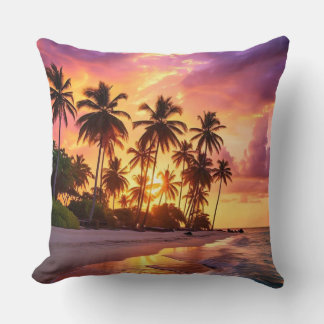 Serene Beach Sunset Palm Trees Kissen