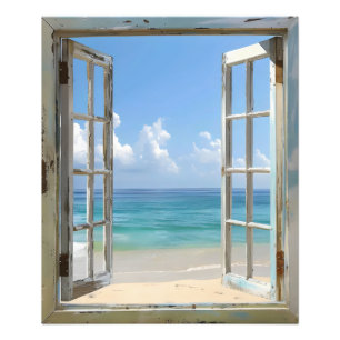 Serene Beach Window View Fotodruck