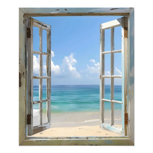 Serene Beach Window View Fotodruck (Vorne)