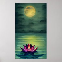 Serene Beautiful Lotus Flower and a Full Moon