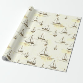 Serene Beige Segelboote auf Sea Pattern Geschenkpapier