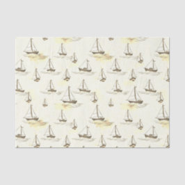 Serene Beige Segelboote auf Sea Pattern Seidenpapier