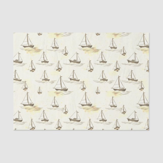 Serene Beige Segelboote auf Sea Pattern Seidenpapier (Vorderseite)