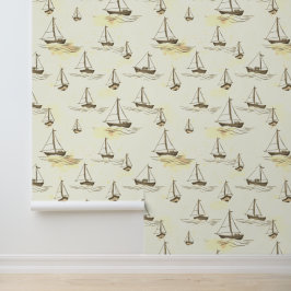 Serene Beige Segelboote auf Sea Pattern Tapete