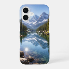 Serene Bergsee-Landschaft mit personalisiertem Nam iPhone 16 Hülle
