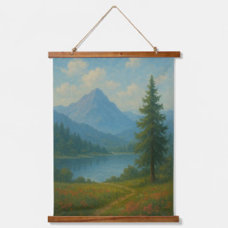 Serene Bergsee-Landschaftswandkunst Wandteppich Mit Holzrahmen
