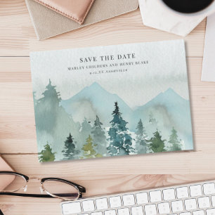 Serene Bergszenerie Aquarell Hochzeit Save The Date