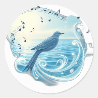 Serene Bird mit musikalischen Anmerkungen Runder Aufkleber
