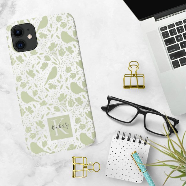 Serene Birds & Florals Mit Monogramm Case-Mate iPhone Hülle (Von Creator hochgeladen)