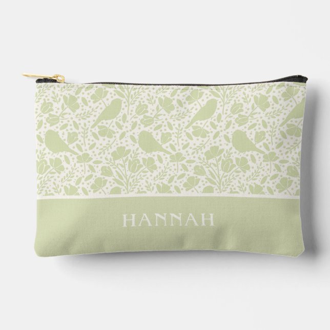 Serene Birds & Florals Mit Monogramm Zubehörtasche (Vorderseite)