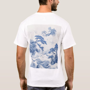 Serene Blau und Weiße Landschaft Wasserfarbene Mal T-Shirt