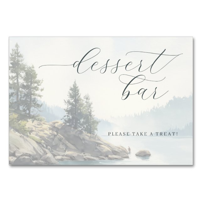 Serene Blaue Aquarell-Seelandschaft Tischnummer (Vorderseite)
