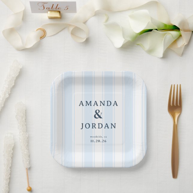 Serene Blaue Streifen Pappteller (Hochzeit)