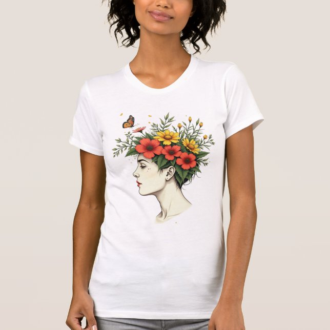 Serene Bloom - Floral Head Woman  T-Shirt (Vorderseite)