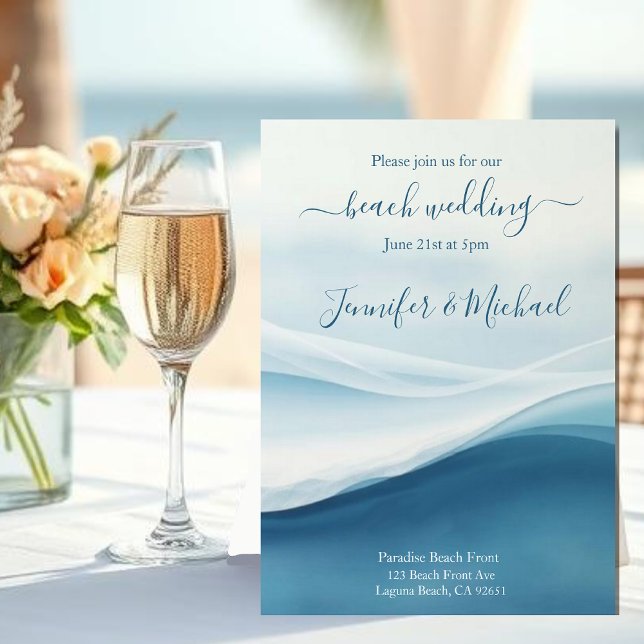 Serene Blue Abstract Beach Wedding Einladung (Serene Blue Abstract Beach Wedding Invitation )