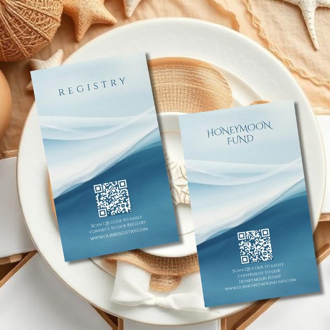 Serene Blue Abstract Beach Wedding Regirstry Begleitkarte (Serene Blue Abstract Beach Wedding Regiistry and honeymoon fund )