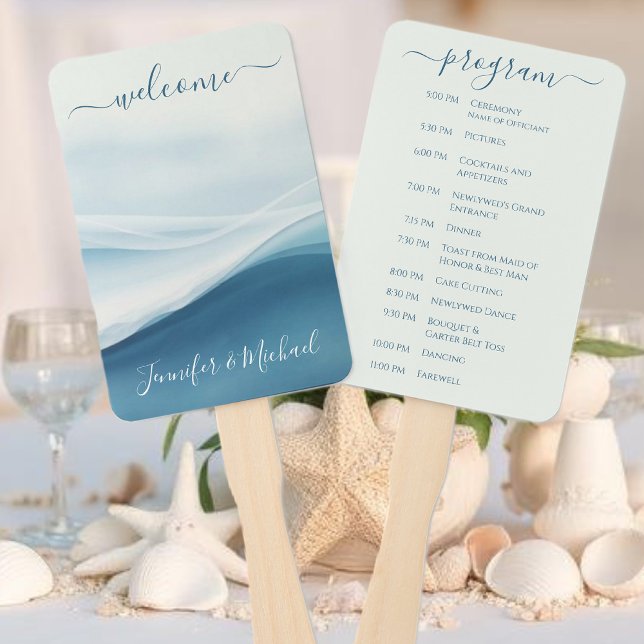 Serene Blue Abstract Wedding Program Fächer (Serene Blue Abstract Wedding Program Hand Fan )