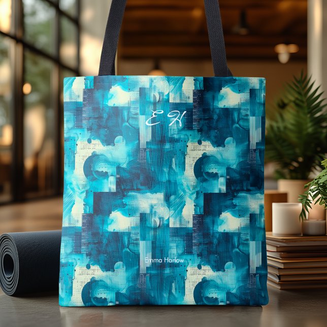 Serene Blue Abstrakt Personalisiert Tote Bag (Von Creator hochgeladen)