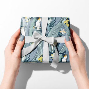 Serene Blue Banana Leaf Oase mit Cockatoos Geschenkpapier