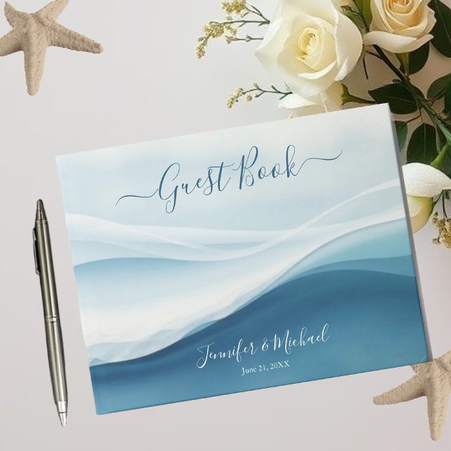 Serene Blue Beach Abstract Wedding Gästebuch (Serene Blue Beach Abstract Wedding Guest Book)