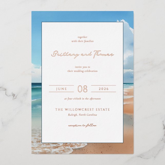 Serene Blue Beach Waves Folieneinladung (Vorderseite)