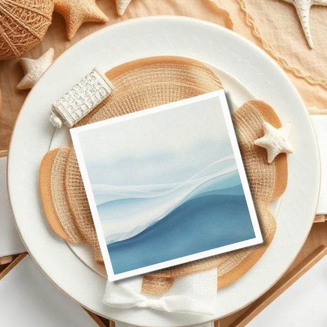 Serene Blue Beach Wedding Serviette (Serene Blue Abstract Wedding Napkins)