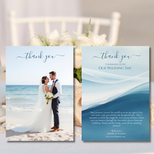 Serene Blue Beach Wedding Thank you  Einladung (Serene Blue Abstract Wedding Thank You Card )