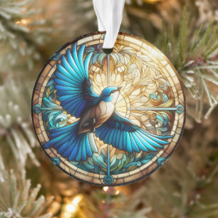 Serene Blue Bird auf festem Glas Ornament