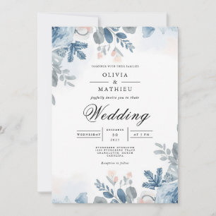 Serene Blue Botanical Arch Wedding Einladung