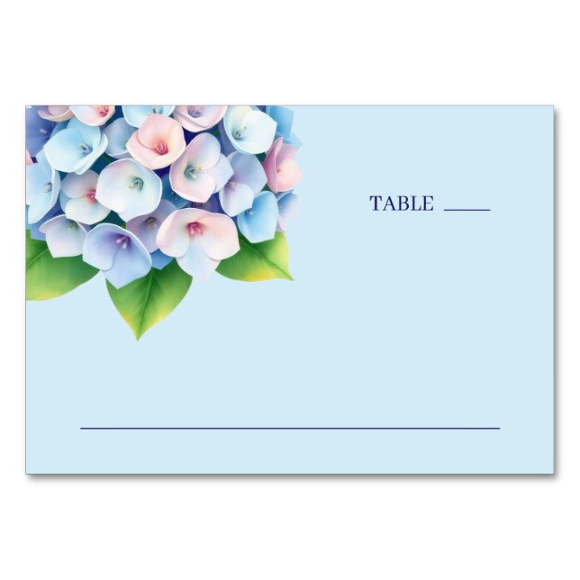 Serene Blue Botanische Hortensie Tischnummer (Vorderseite)