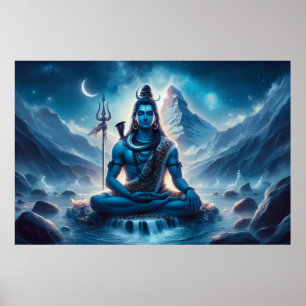 Serene Blue Cosmic Artwork Lord Shiva Meditation Poster