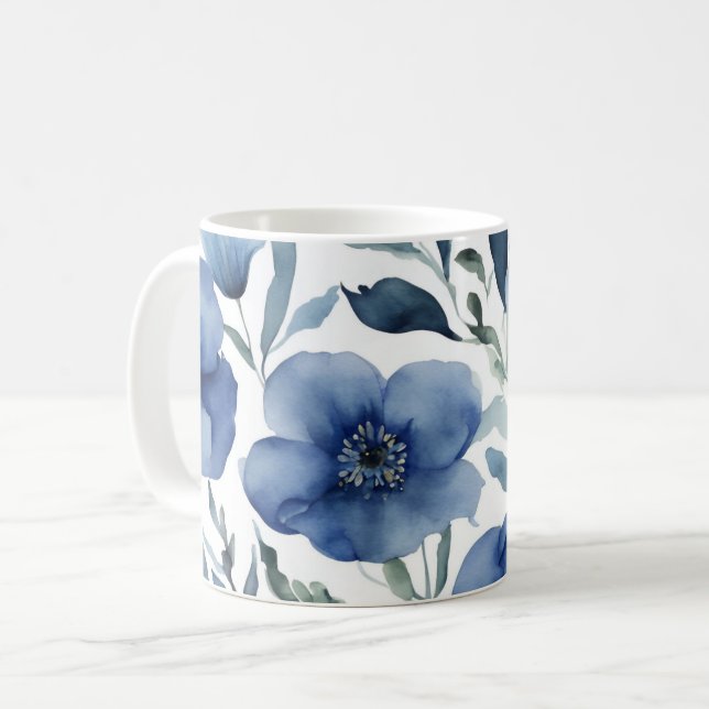 Serene Blue Floral Kaffeetasse (Vorderseite Links)