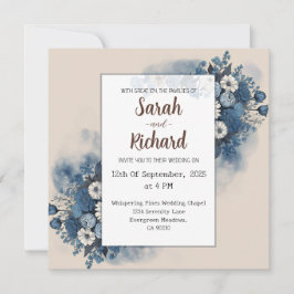 Serene Blue Floral mit elegantem Beige Hintergrund Einladung
