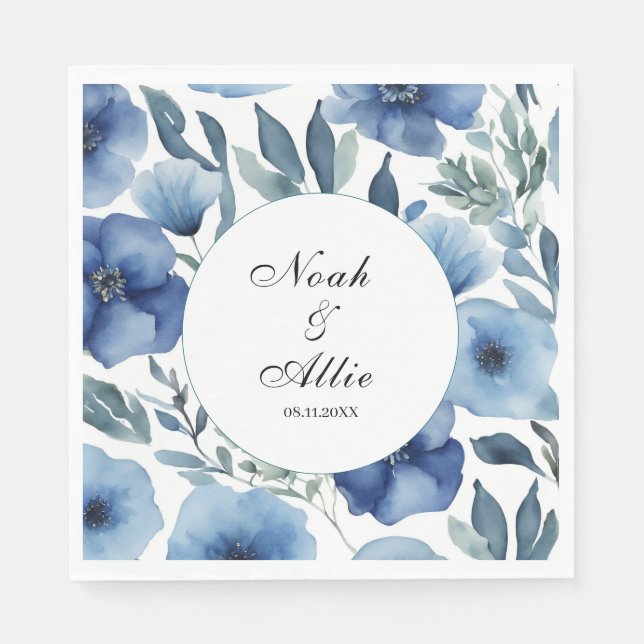 Serene Blue Floral Wedding Serviette (Vorderseite)