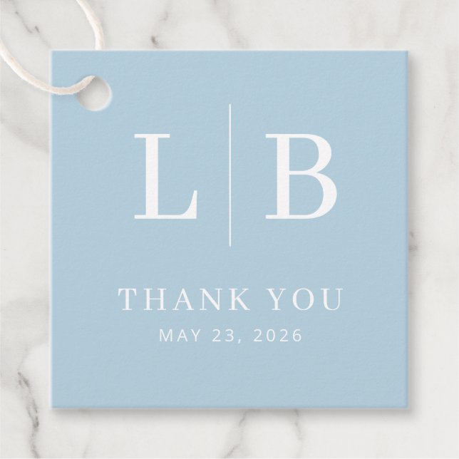 Serene Blue Initials Thank You Geschenkanhänger (Vorderseite)