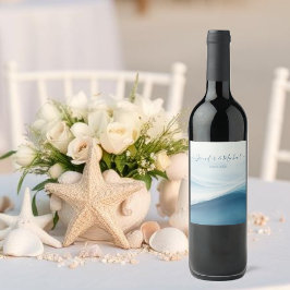 Serene Blue Modern Abstract Weinetikett