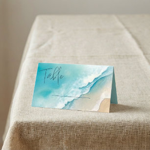 Serene Blue Ocean Beach Tischnummer Cards Platzkarte