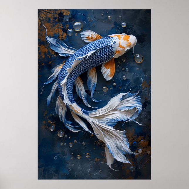 Serene Blue und White Koi Fish Pond Poster (Vorne)