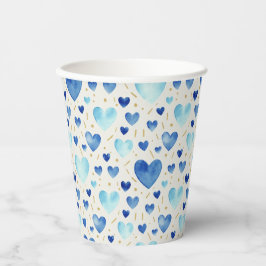 Serene Blue Watercolor Hearts & Golden Sprinkles Pappbecher