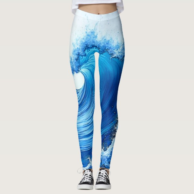 Serene Blue Wave Splashes Leggings (Vorderseite)