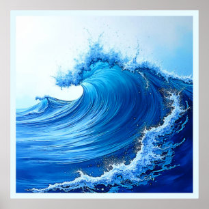 Serene Blue Wave Splashes Poster