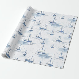 Serene Blue White Sailing Boote auf Sea Pattern Geschenkpapier