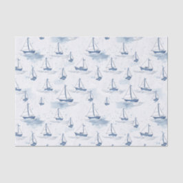 Serene Blue White Sailing Boote auf Sea Pattern Seidenpapier