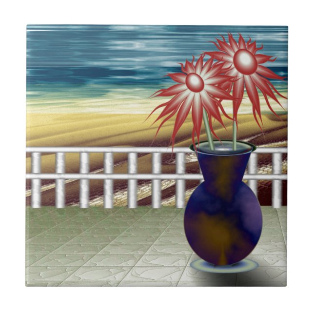Serene Blume auf einer Keramik Fliese (Vorderseite)