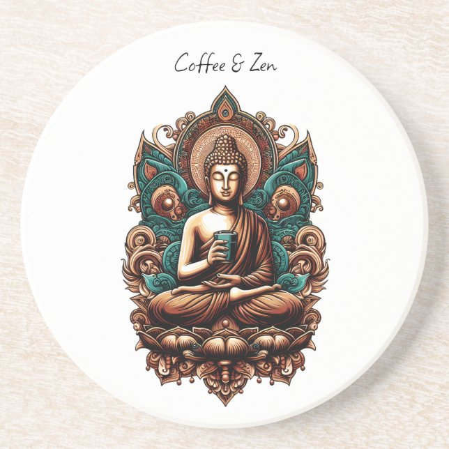 Serene Buddha, Coffee & Zen Skulpturenstatue Getränkeuntersetzer (Vorne)