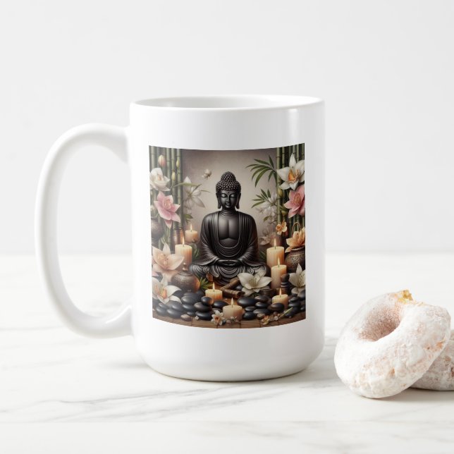 Serene Buddha in der Tasse des Gebets (Mit Donut)