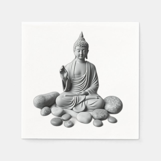 Serene Buddha mit Steinen und Pflanze Serviette (Vorderseite)